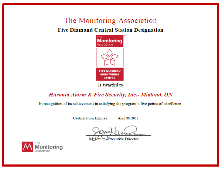 Huronia renews their Monitoring Station’s Five Diamond Central Station Designation
